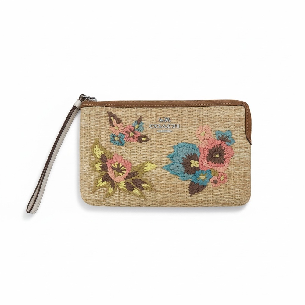 Coach Floral Embroidered Wristlet - Beige